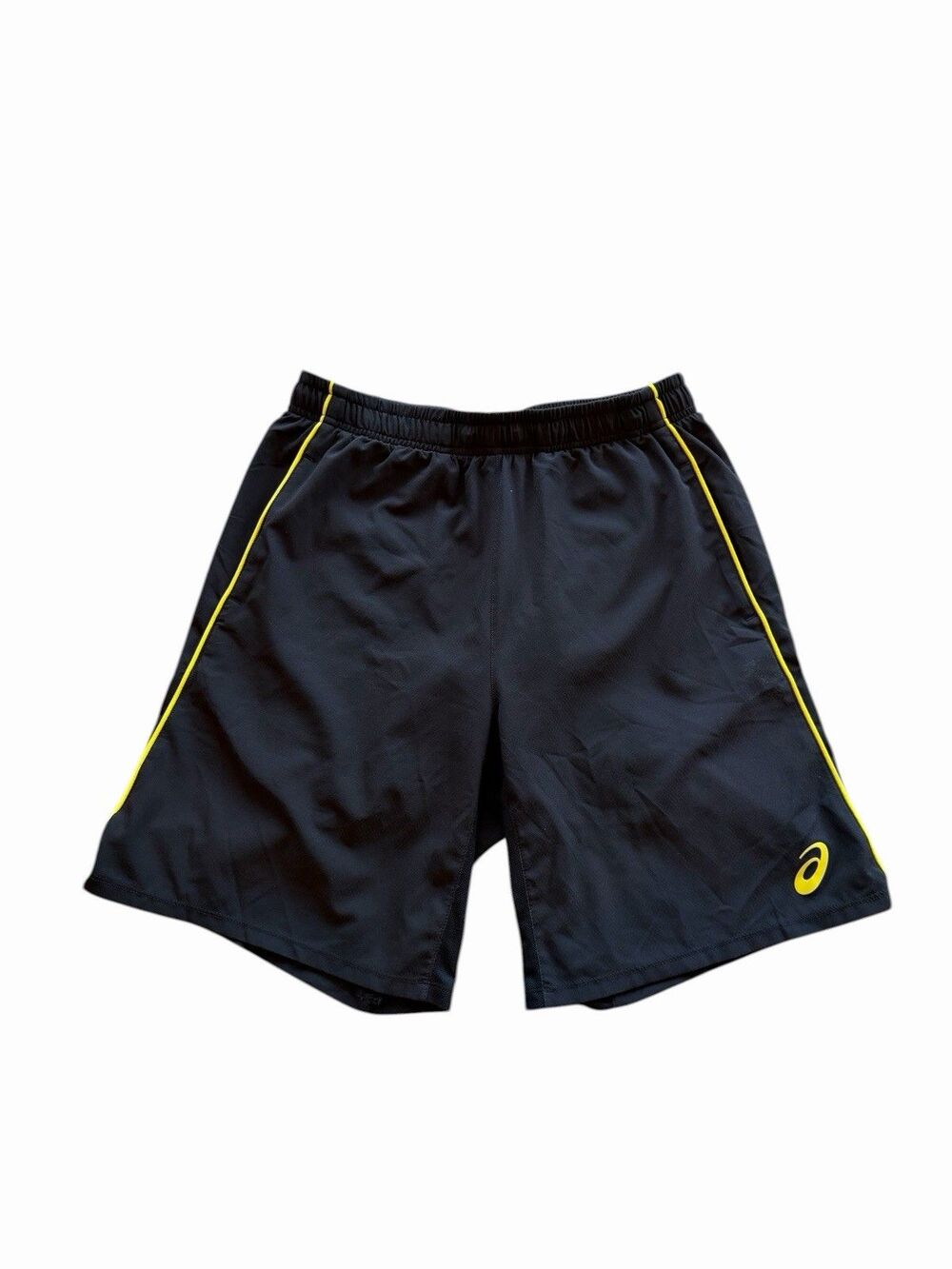 Asics Men's S Small 9" 2 in 1 Shorts Black w/ Yellow Accents Bike Short Liner